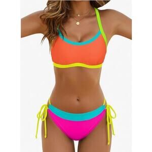 #74 MSRP $33 NWT BMJL NEON COLOR BLOCK CROSS BACK BIKINI SET ♡ SIZE MEDIUM ♡
